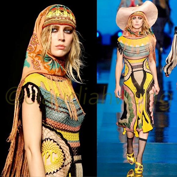 JEAN PAUL GAULTIER S/S 2008 RTW Runway Crochet Knit Tassel Cutout Top in Purple - Picture 2 of 11